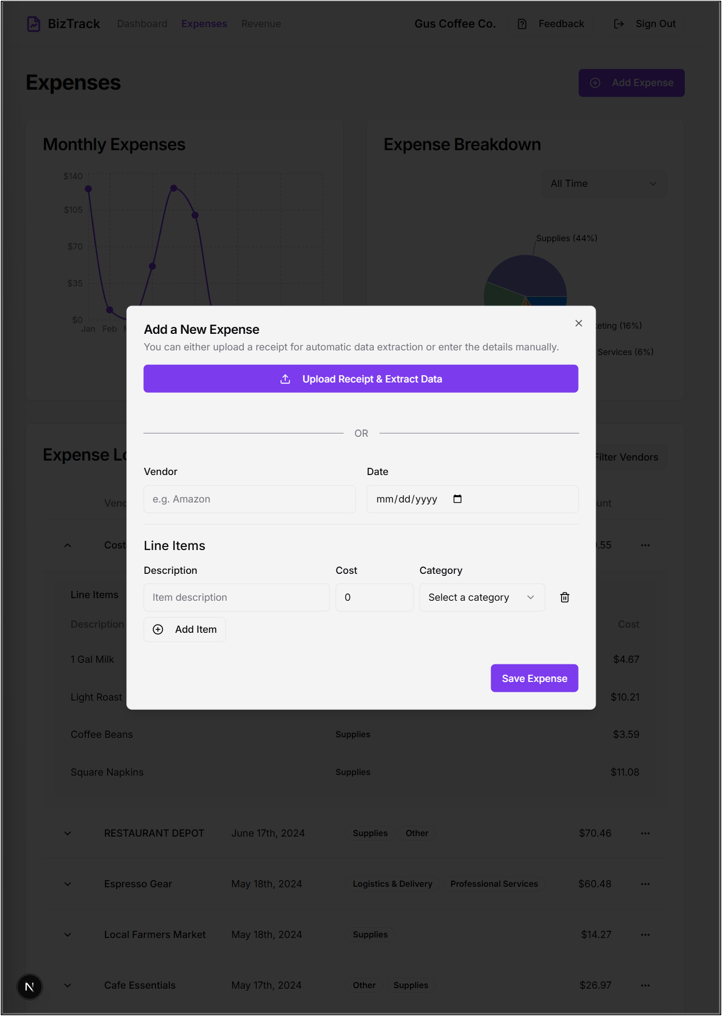 Add Expense Page Screenshot