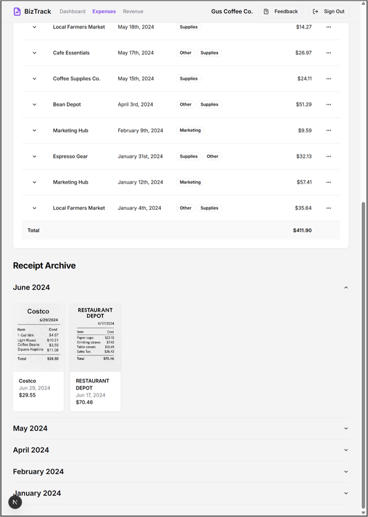 Expense Archive Page Screenshot