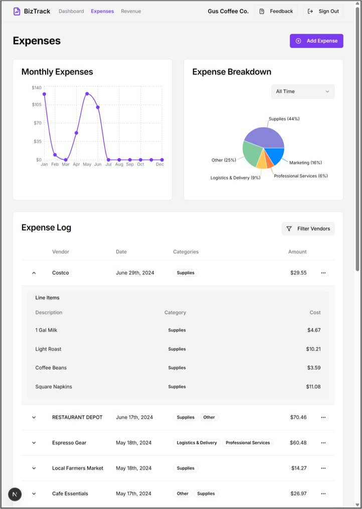 Expenses Page Screenshot